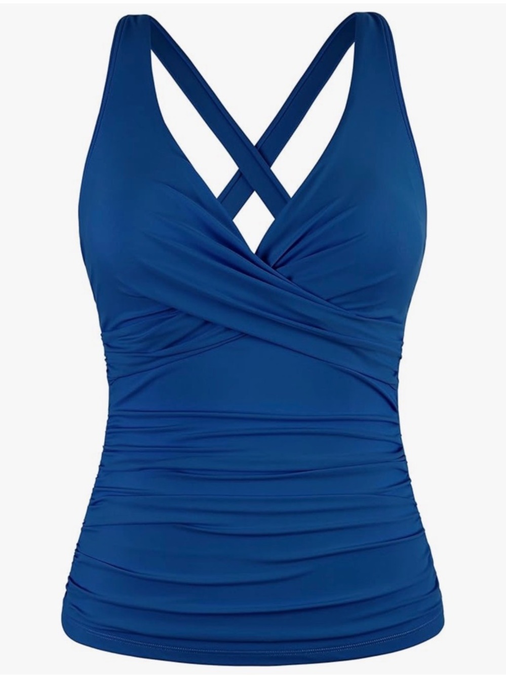 NWOT. Cross-Back Ruched One-Piece Swim Tank in Royal Blue